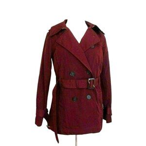 Worthington Rain Coat Jacket Women's Size Small Burgundy Belted Collared